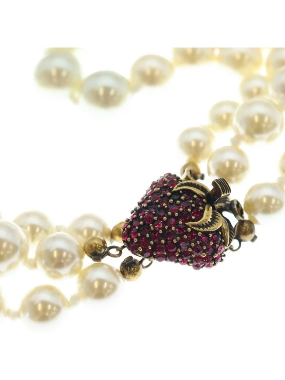 Gucci Pearl Necklace Triple Strand With Closure Interlocking Color Stone Faux - Picture 4 of 6